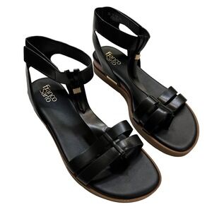 Franco Sarto Dosha Black Minimalist T-Strap Gladiator Sandals Women's Size 11M
